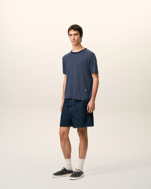 Blue Striped Cotton Ami De Coeur T-shirt - Man - 5 - AMI Paris - Ami Paris