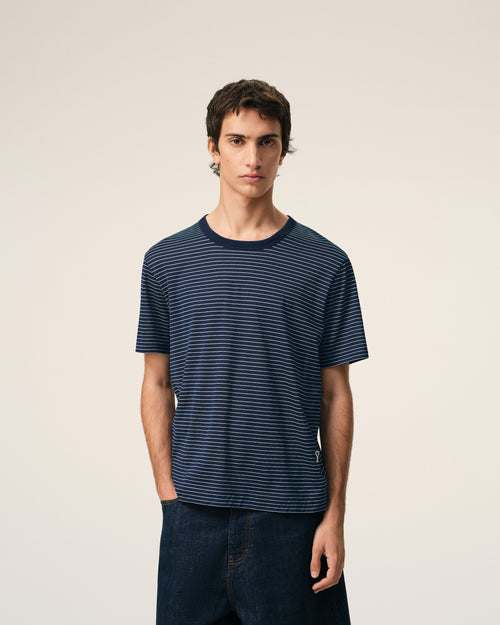 Blue Striped Cotton Ami De Coeur T-shirt - Man - 3 - AMI Paris - Ami Paris