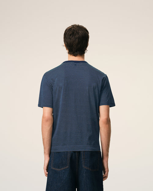Blue Striped Cotton Ami De Coeur T-shirt - 4 - Ami Paris