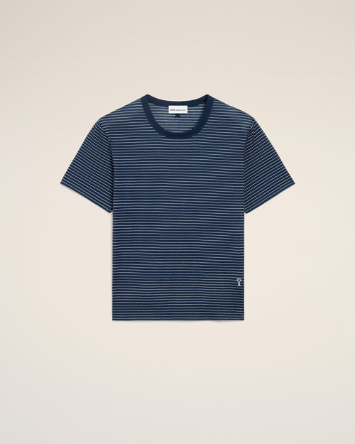 Blue Striped Cotton Ami De Coeur T-shirt - 1 - Ami Paris
