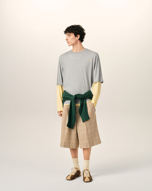 Grey Cotton Double-Sleeve Effect Ami De Coeur T-Shirt - Man - 3 - AMI Paris - Ami Paris