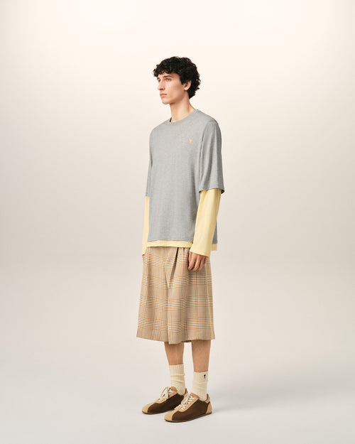 Grey Cotton Double-Sleeve Effect Ami De Coeur T-Shirt - Man - 6 - AMI Paris - Ami Paris