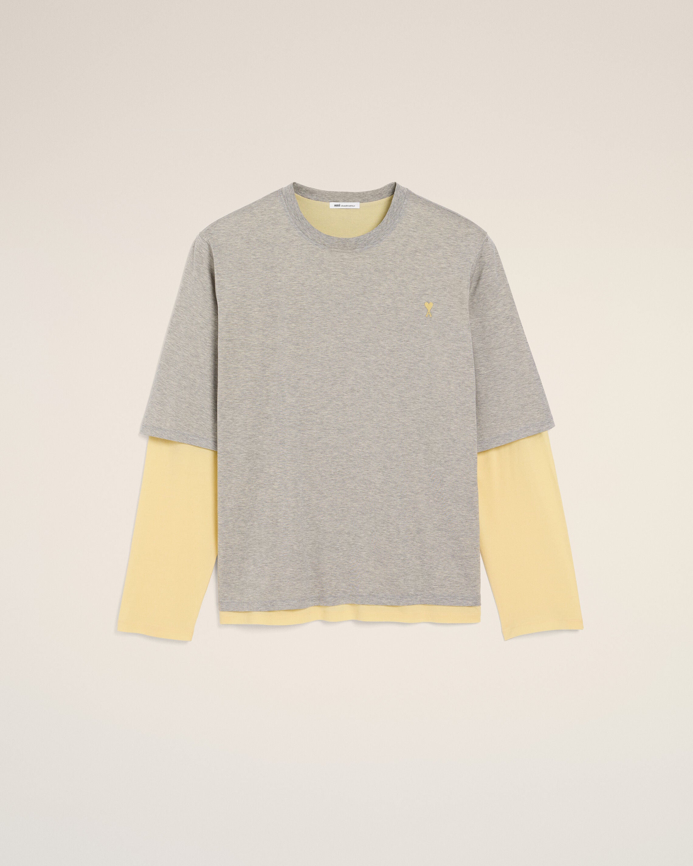 Grey Cotton Double-Sleeve Effect Ami De Coeur T-Shirt - 1