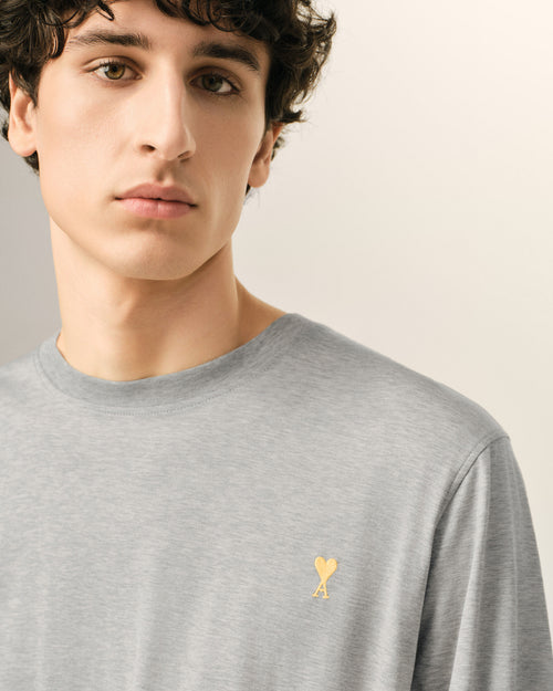 T-Shirt Gris Effet Double Manche Ami De Coeur En Coton - Homme - 4 - AMI Paris - Ami Paris