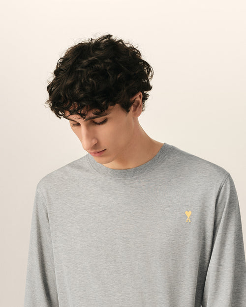 Grey Cotton Double-Sleeve Effect Ami De Coeur T-Shirt - 2 - Ami Paris