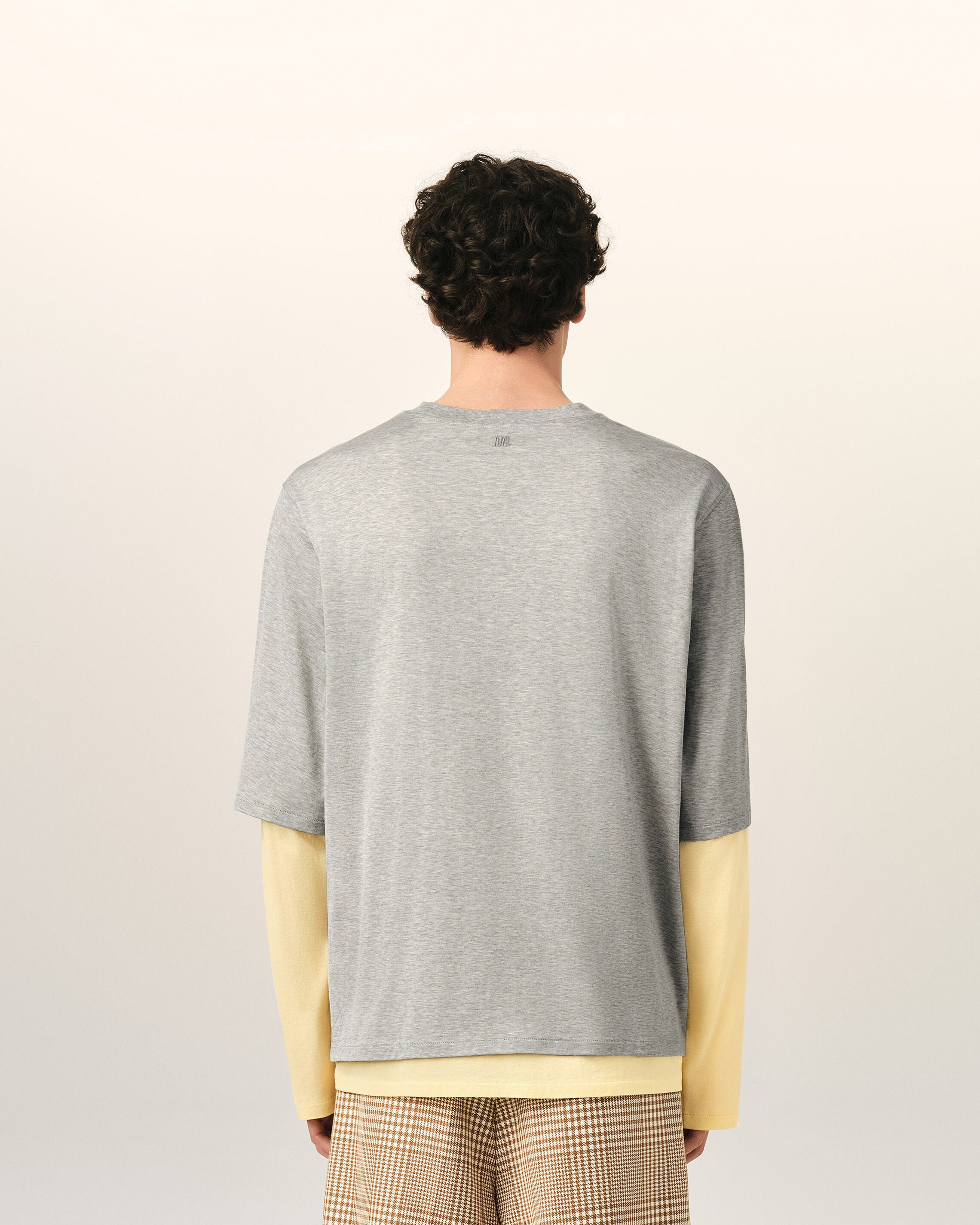 Grey Cotton Double-Sleeve Effect Ami De Coeur T-Shirt - 5