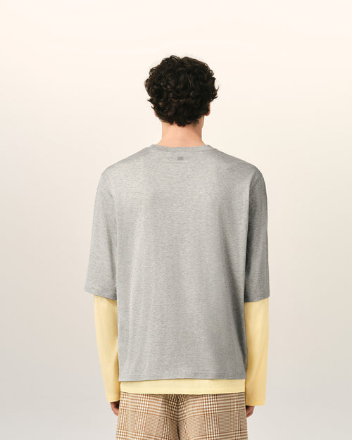 Grey Cotton Double-Sleeve Effect Ami De Coeur T-Shirt - Man - 5 - AMI Paris - Ami Paris