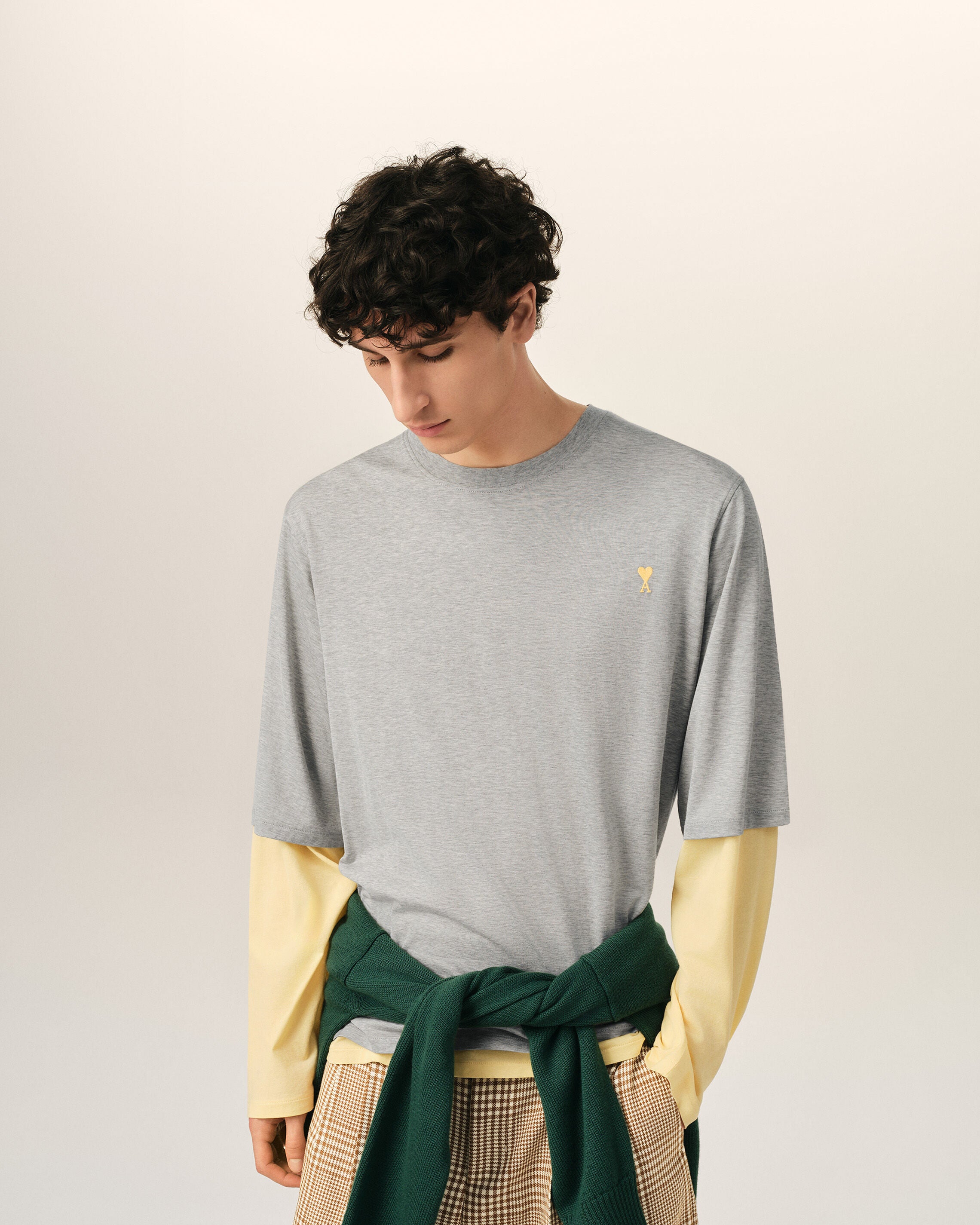 Grey Cotton Double-Sleeve Effect Ami De Coeur T-Shirt - 2