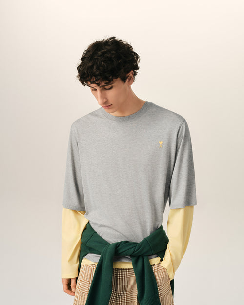 Grey Cotton Double-Sleeve Effect Ami De Coeur T-Shirt - 1 - Ami Paris