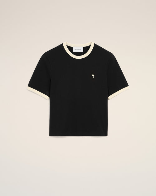 T-shirt Ami de Cœur in cotone nero a contrasto - NERO/AVORIO - Ami Paris