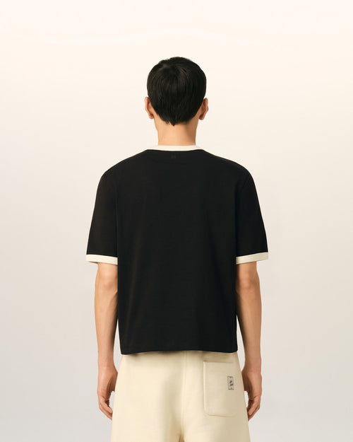 Black contrasted cotton t-shirt with Ami de Coeur - Man - 5 - AMI Paris - Ami Paris