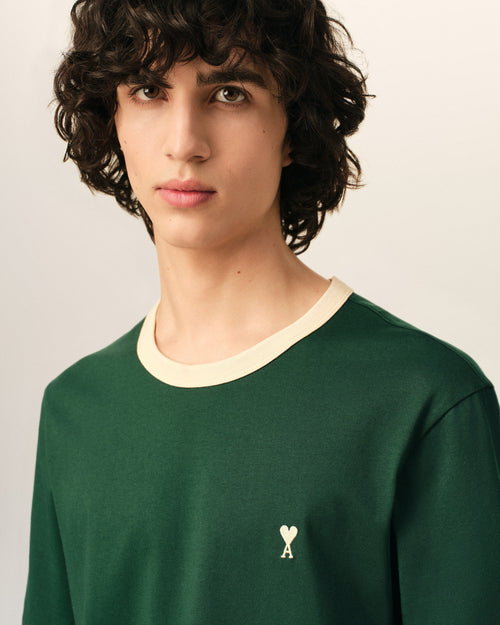 Green contrasted cotton t-shirt with Ami de Coeur - Man - 4 - AMI Paris - Ami Paris