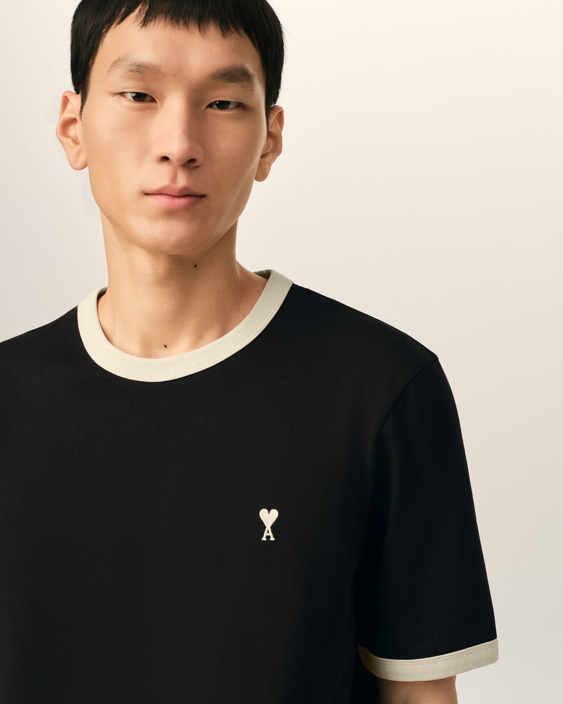 Black contrasted cotton t-shirt with Ami de Coeur - 4