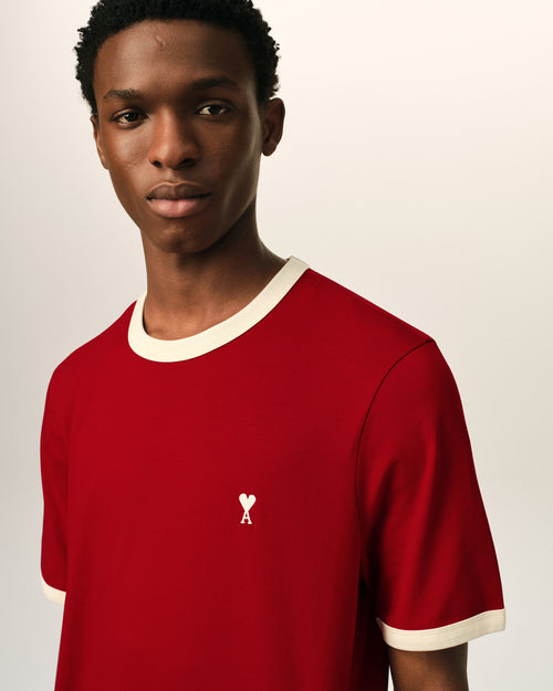 T-shirt Ami de Cœur in cotone rosso a contrasto - Uomo - 4 - AMI Paris - Ami Paris