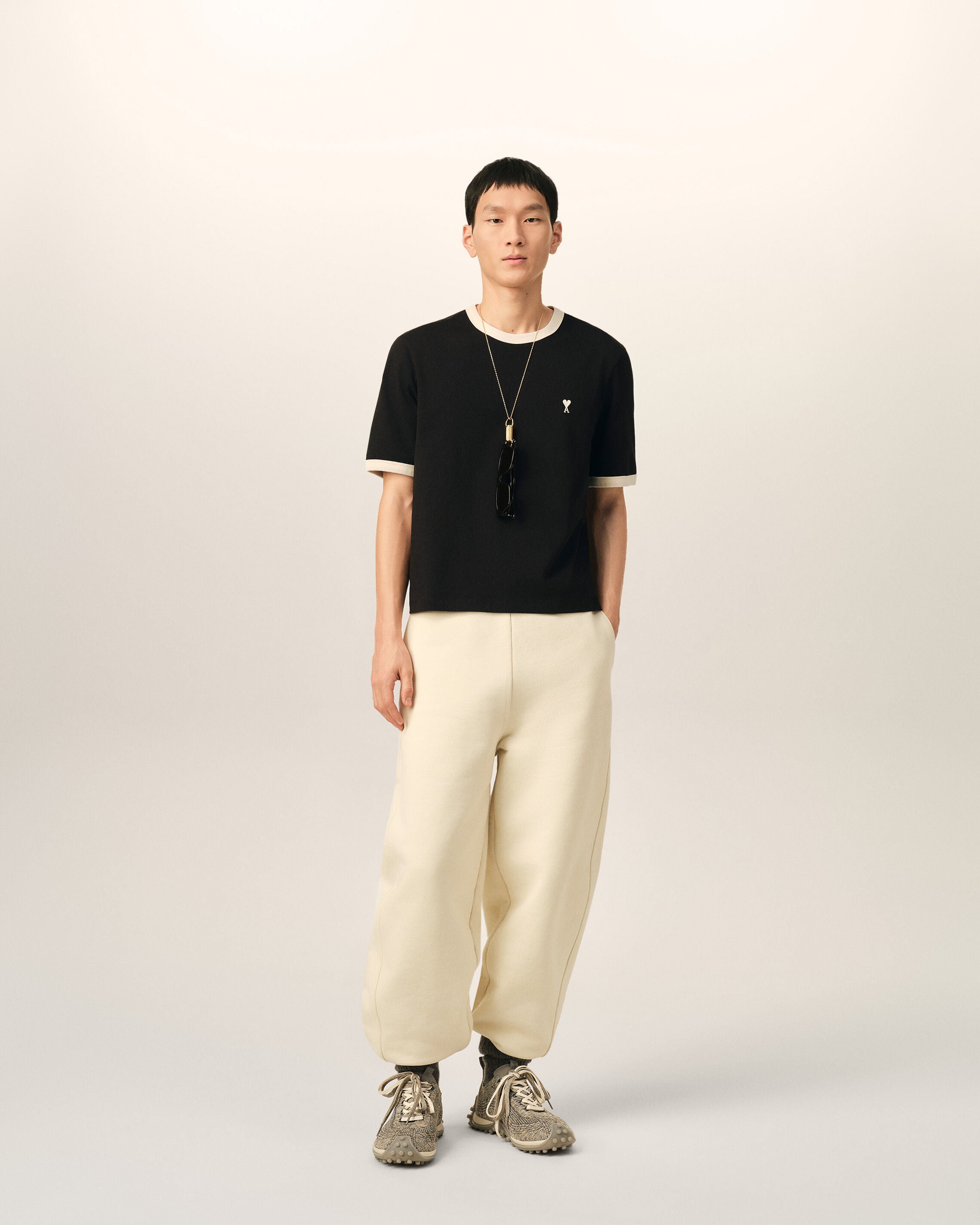 Black contrasted cotton t-shirt with Ami de Coeur - 3