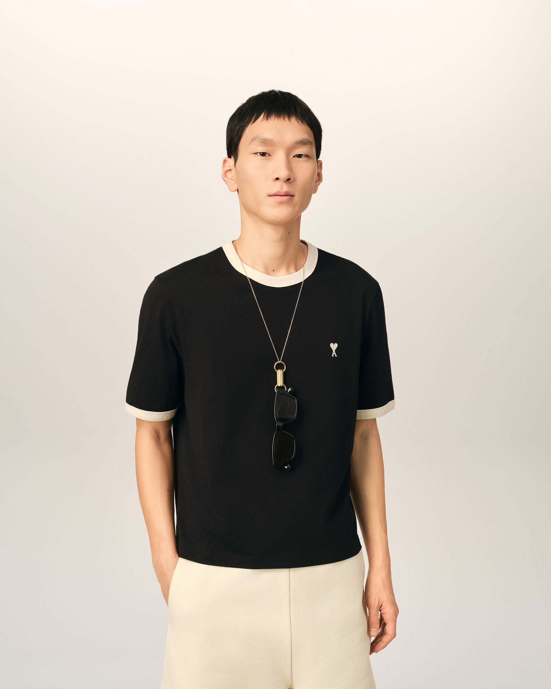 Black contrasted cotton t-shirt with Ami de Coeur - 2
