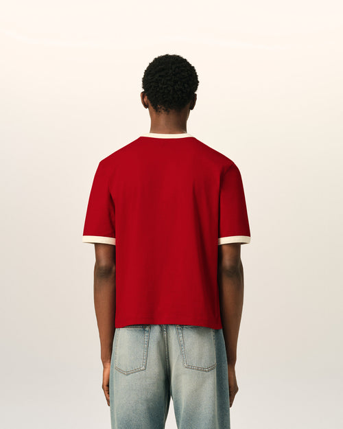 T-shirt Ami de Cœur in cotone rosso a contrasto - Uomo - 5 - AMI Paris - Ami Paris
