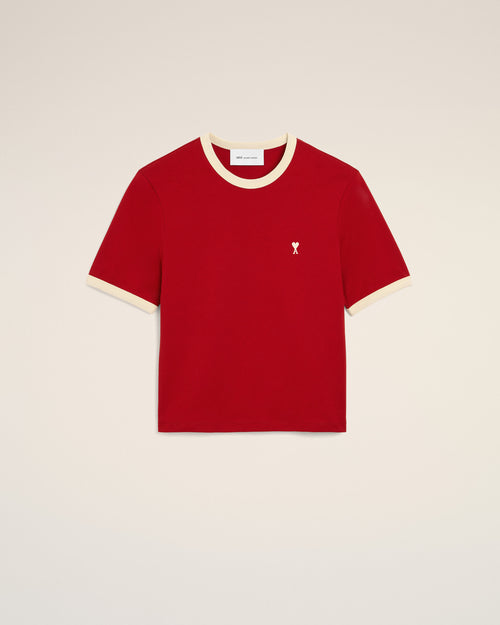 Red contrasted cotton t-shirt with Ami de Coeur - 2 - Ami Paris