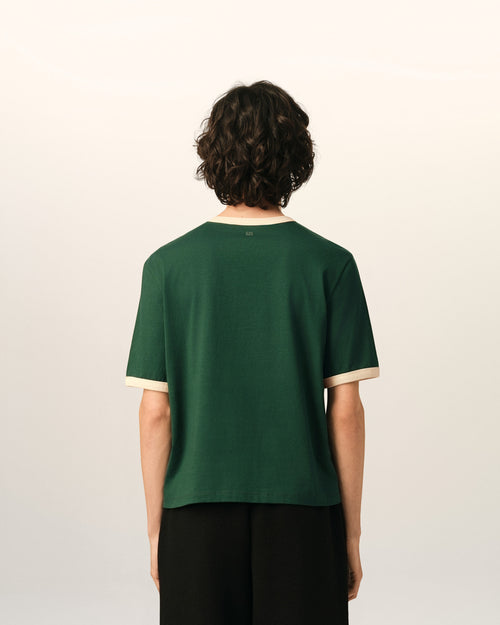 Green contrasted cotton t-shirt with Ami de Coeur - Man - 5 - AMI Paris - Ami Paris