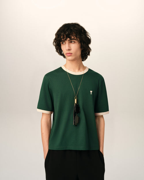 Green contrasted cotton t-shirt with Ami de Coeur - Man - 2 - AMI Paris - Ami Paris