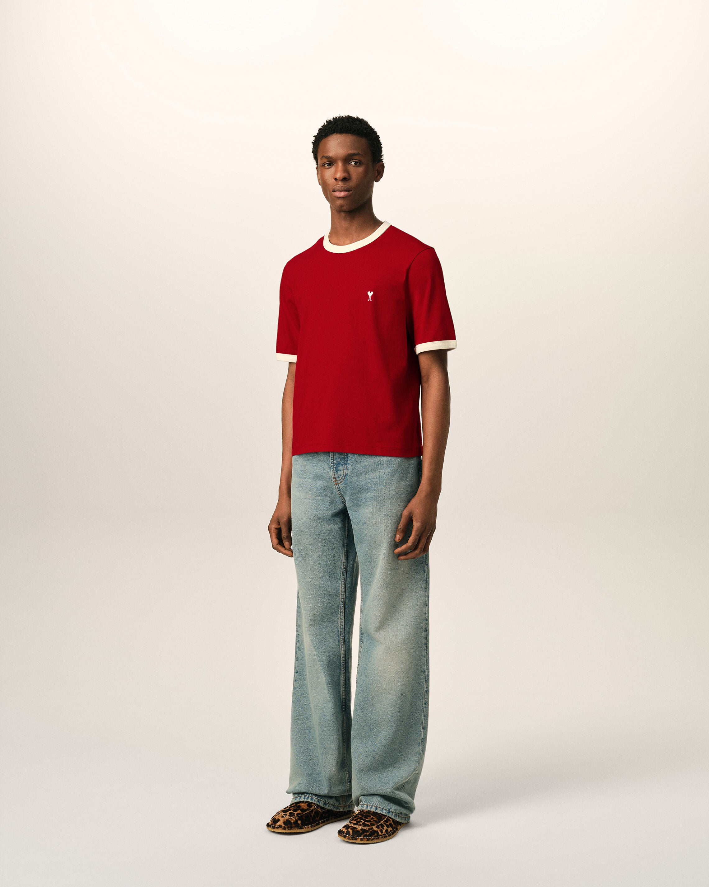 T-shirt Ami de Cœur in cotone rosso a contrasto - 6