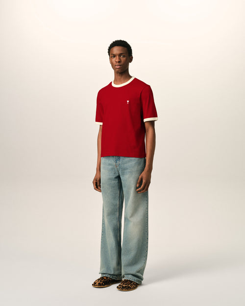 T-shirt Ami de Cœur in cotone rosso a contrasto - Uomo - 6 - AMI Paris - Ami Paris