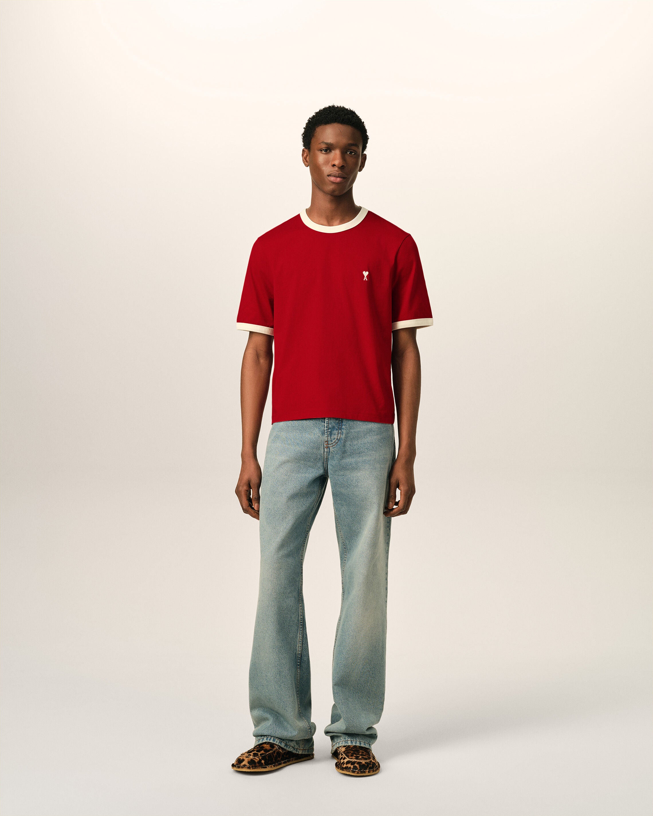 T-shirt Ami de Cœur in cotone rosso a contrasto - 3