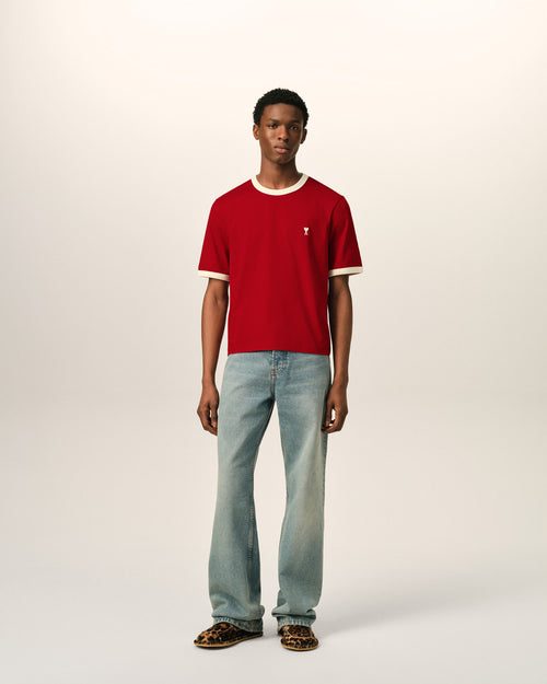 T-shirt Ami de Cœur in cotone rosso a contrasto - Uomo - 3 - AMI Paris - Ami Paris