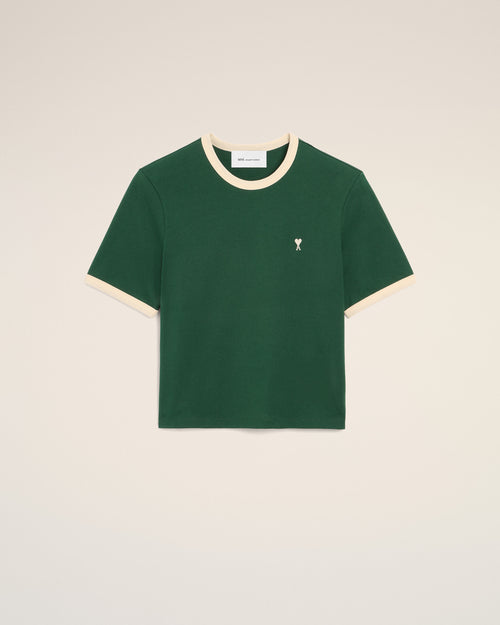 T-shirt Ami de Cœur in cotone verde a contrasto - VERDE BOTTIGLIA/AVORIO - Ami Paris