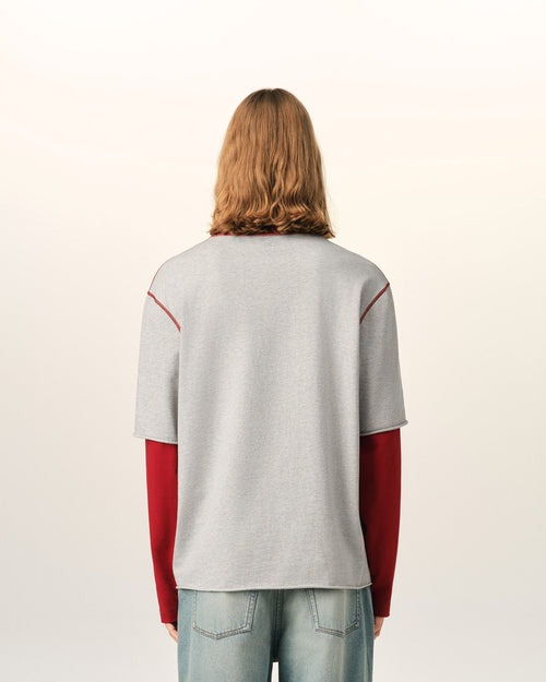 Graues T-Shirt aus Baumwolle mit doppelten Ärmeln und Ami Patch - Herren - 5 - AMI Paris - Ami Paris