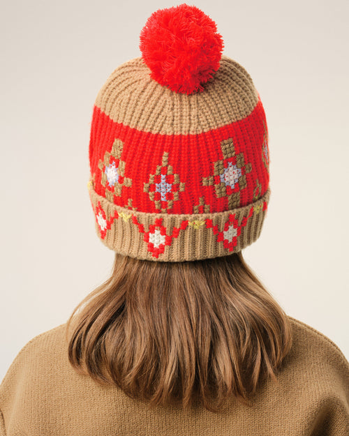 Gorro de punto de cruz de lana marrón - 8 - Ami Paris