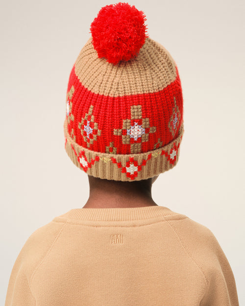 Gorro de punto de cruz de lana marrón - 16 - Ami Paris