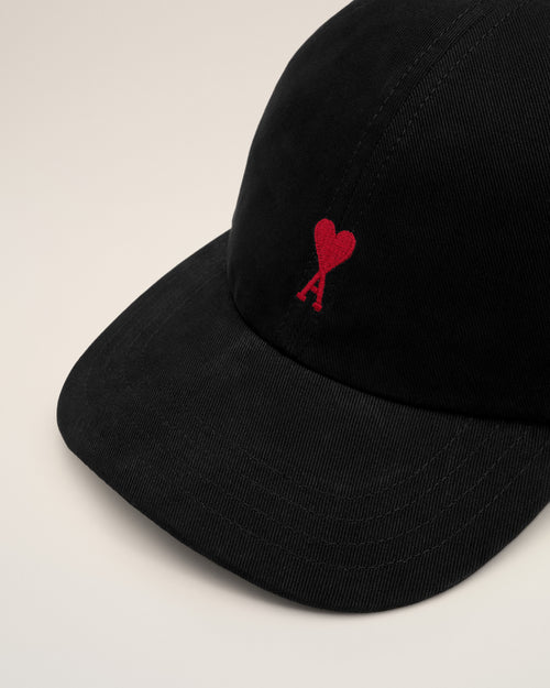 Black cotton cap with Ami de Coeur - Man - 3 - AMI Paris - Ami Paris