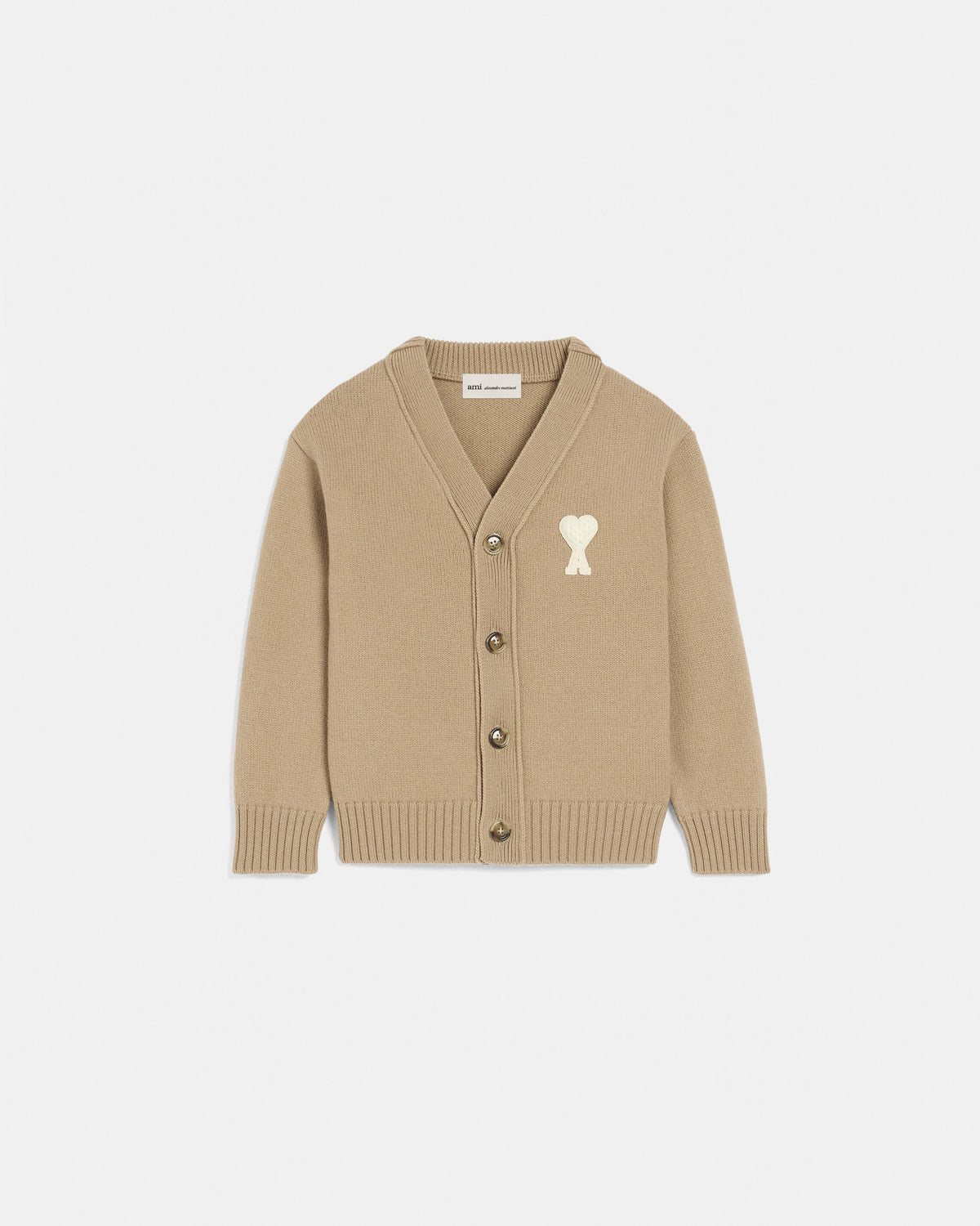 Beige wool cardigan with Ami de Coeur patch - 1