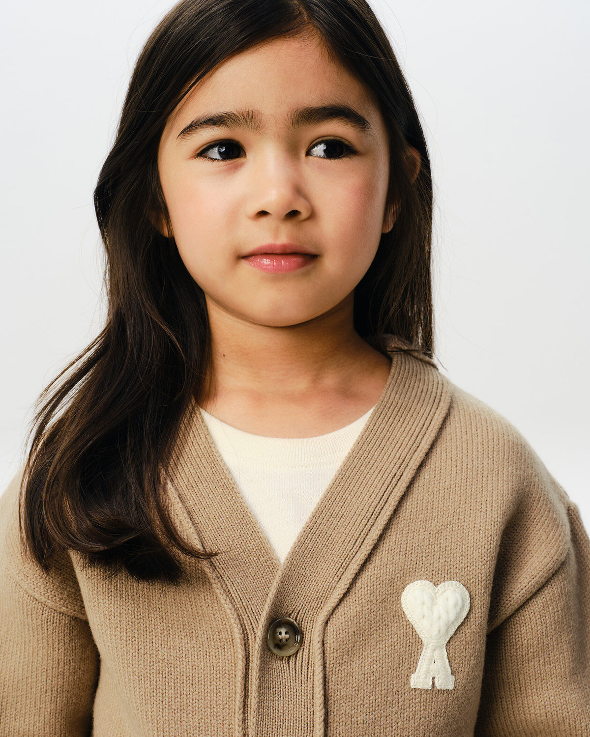Beige wool cardigan with Ami de Coeur patch - 7
