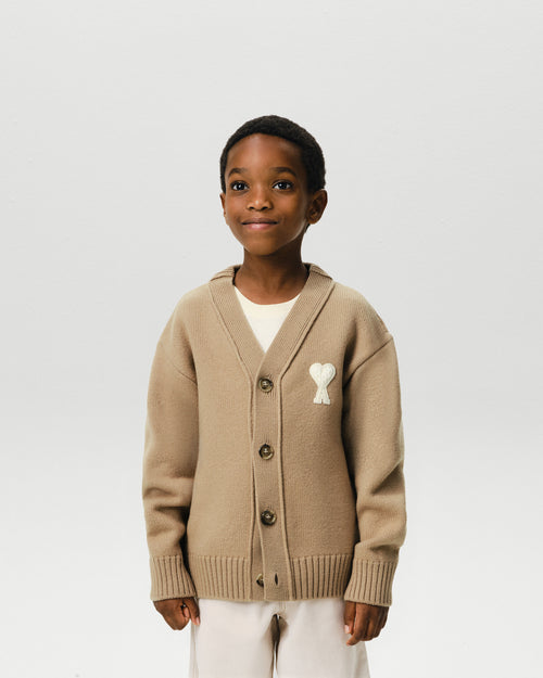 Beige wool cardigan with Ami de Coeur patch - Man - 2 - AMI Paris - Ami Paris