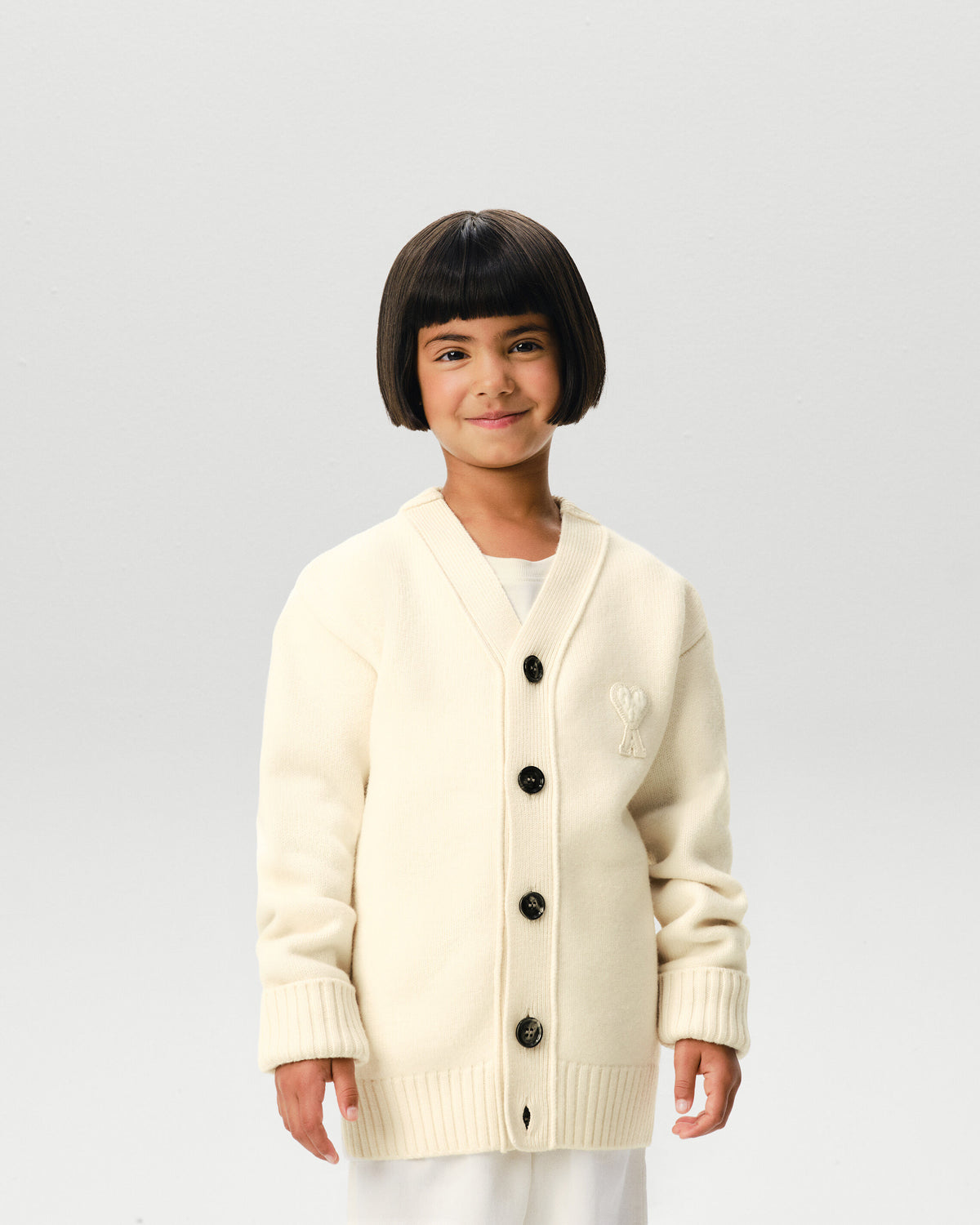 White wool cardigan with Ami de Coeur patch - 5