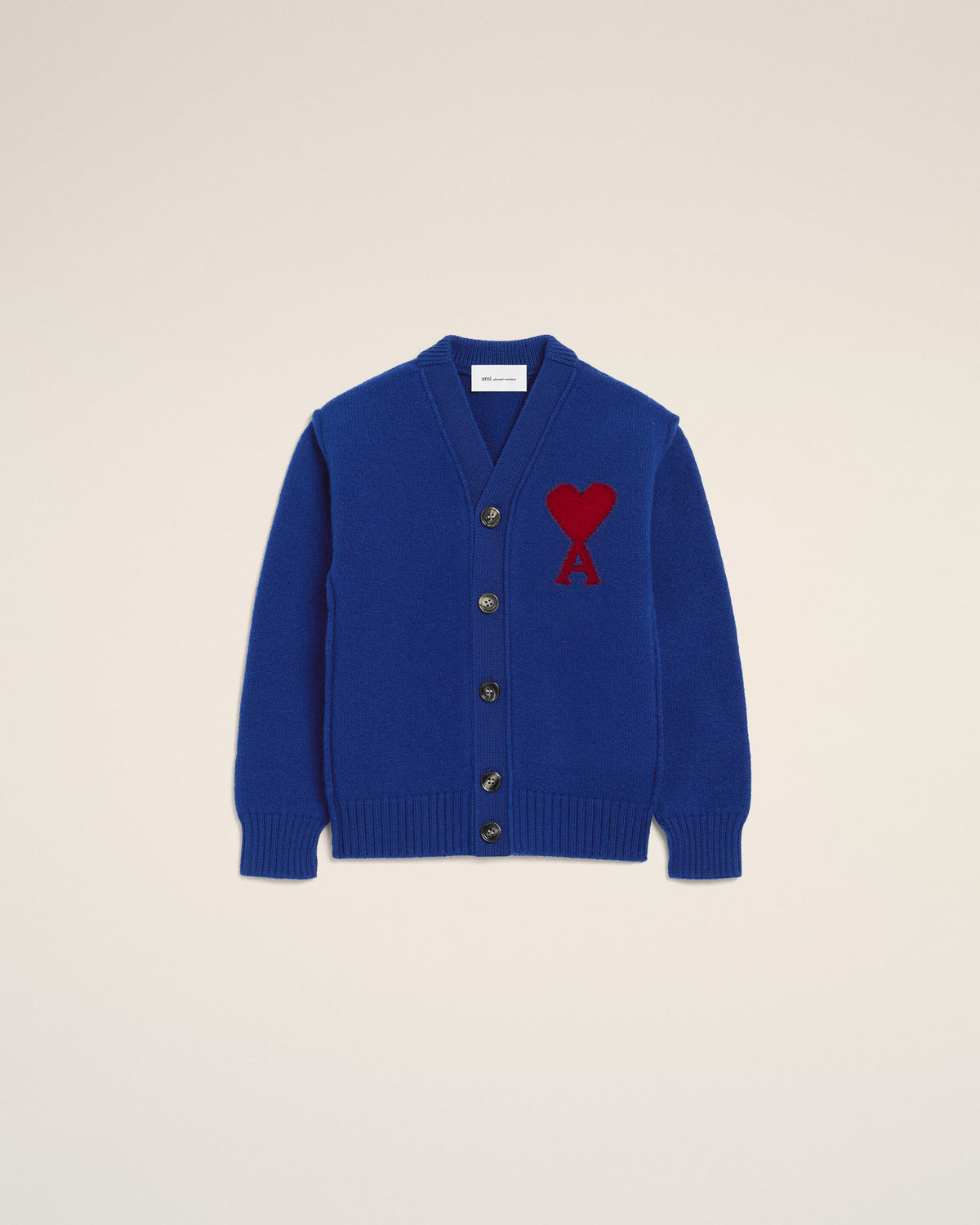 Blue wool cardigan with Ami de Coeur - 5