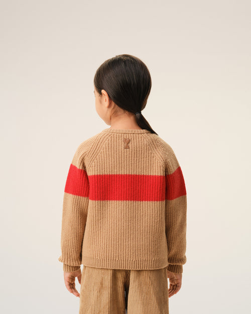 Jersey de cuello redondo de punto de cruz de lana marrón - 7 - Ami Paris