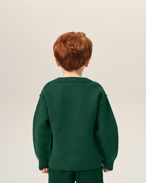 Green crewneck wool sweater with Ami de Coeur - Man - 4 - AMI Paris - Ami Paris