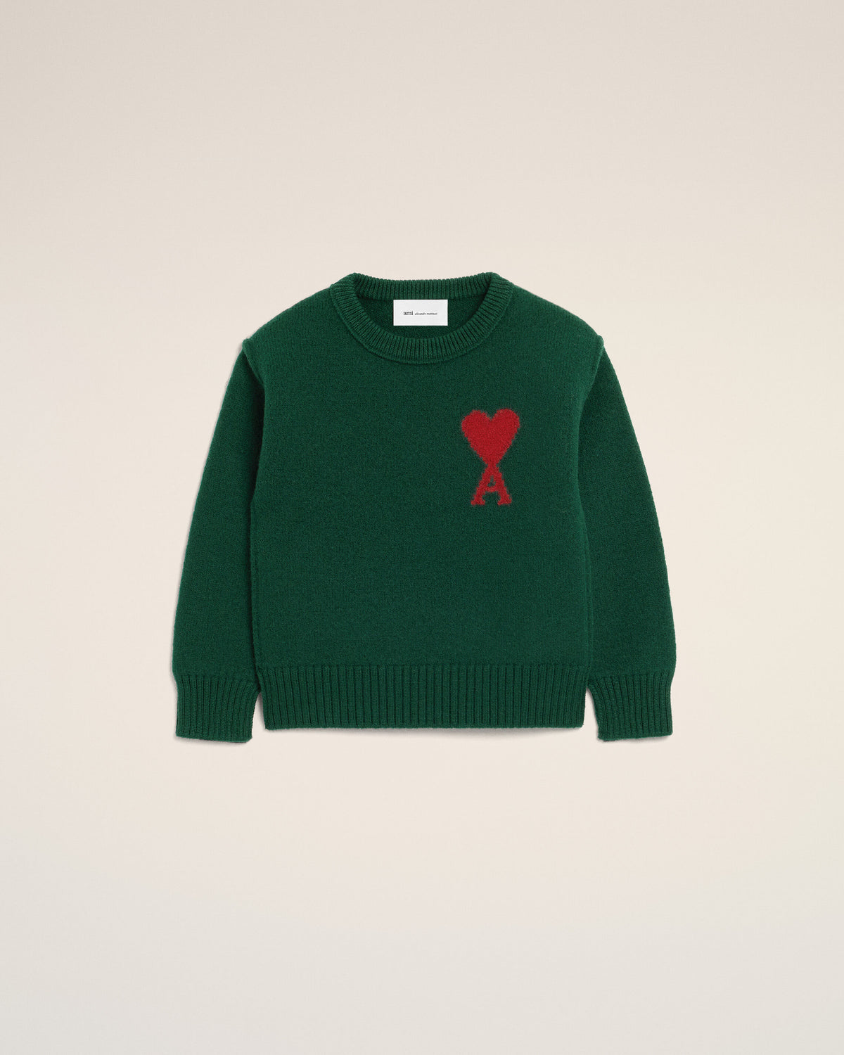 Green crewneck wool sweater with Ami de Coeur - 1