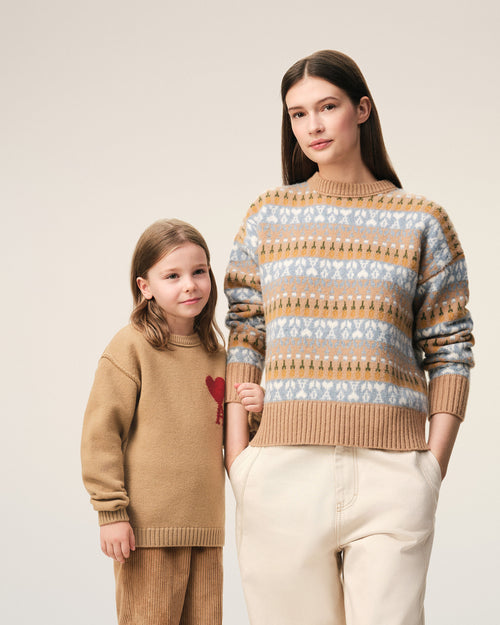 Pull Marron Col Rond Ami De Coeur En Laine - Femme - 16 - AMI Paris - Ami Paris