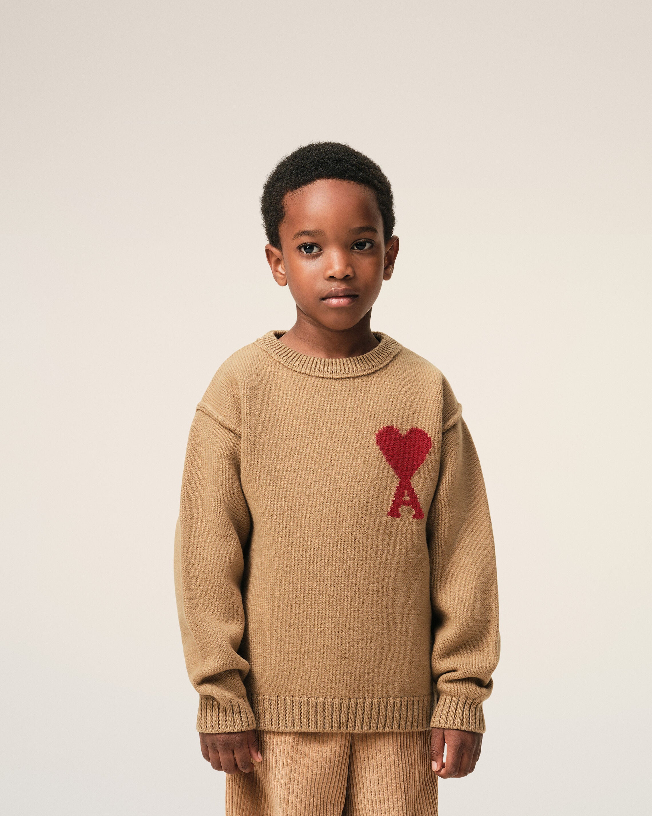 【正規品】 Ami Paris クルーネックセーター ブラウン ウール Ami De Coeur クルーネック セーター キャメル/レッド