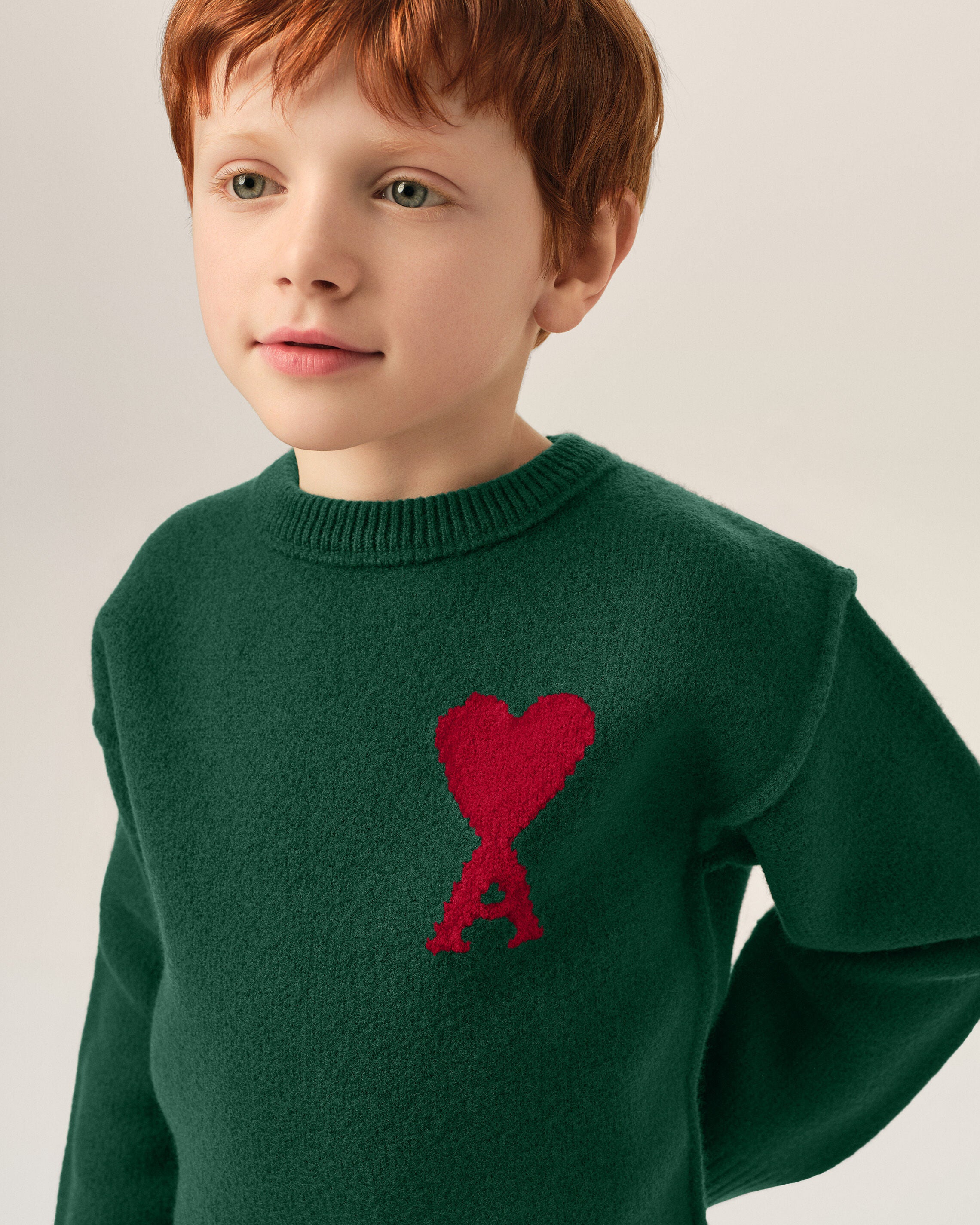 Green crewneck wool sweater with Ami de Coeur - 3