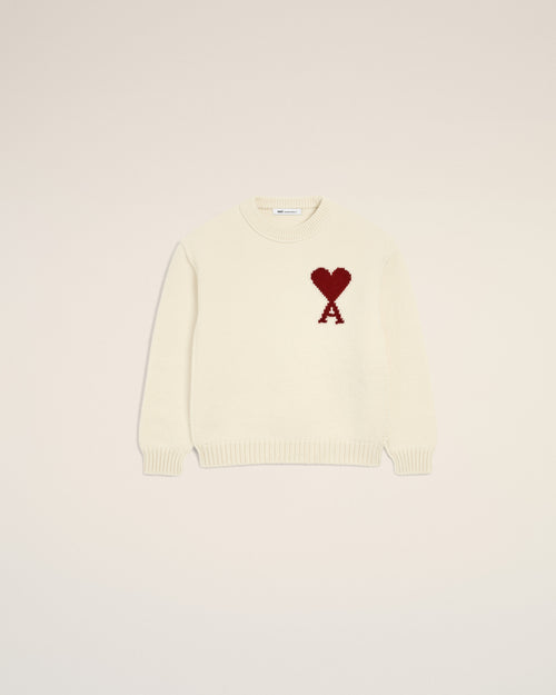 Pull Blanc Col Rond Ami De Coeur En Laine - Femme - 8 - AMI Paris - Ami Paris