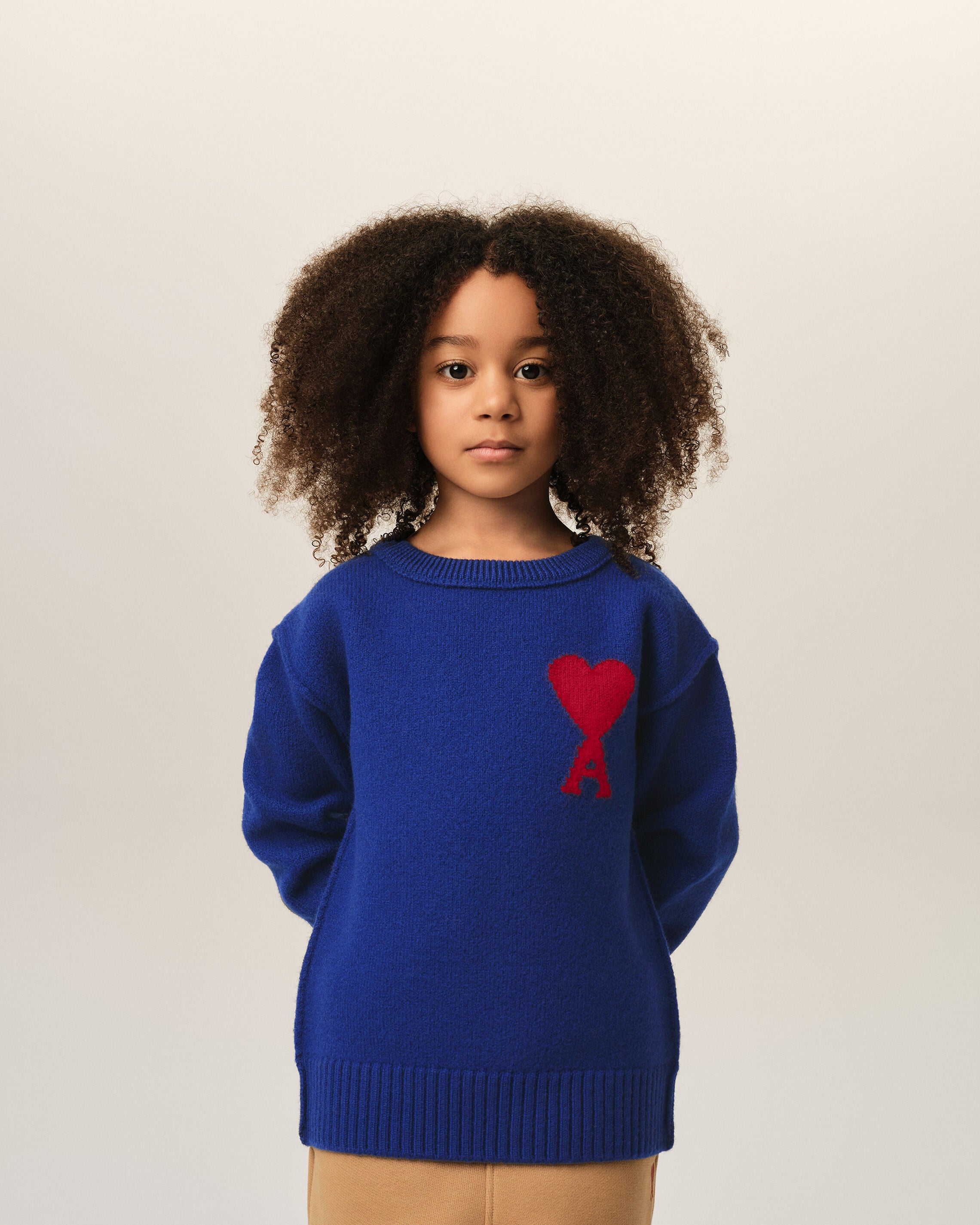 Blue crewneck wool sweater with Ami de Coeur - 6