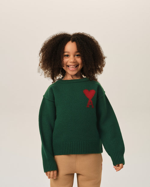 Green crewneck wool sweater with Ami de Coeur - Woman - 6 - AMI Paris - Ami Paris