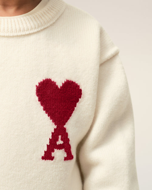Pull Blanc Col Rond Ami De Coeur En Laine - Femme - 12 - AMI Paris - Ami Paris