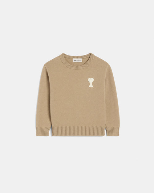 Beige wool sweater with Ami de Coeur patch - Woman - 5 - AMI Paris - Ami Paris