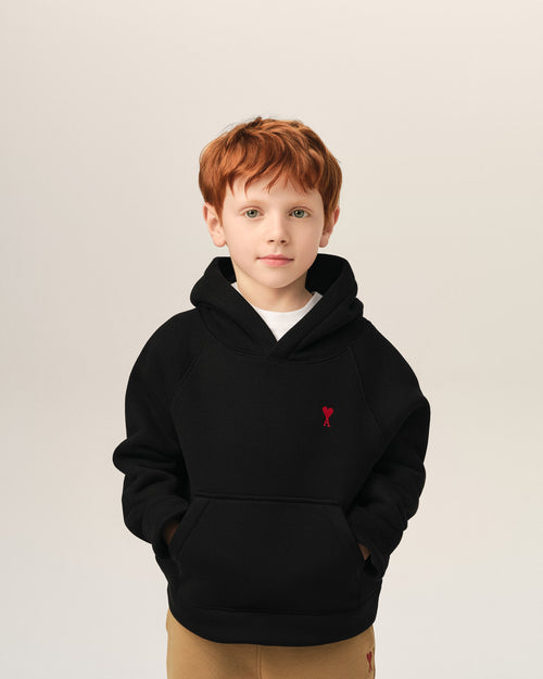 Black cotton hoodie with Ami de Coeur - Man - 2 - AMI Paris - Ami Paris